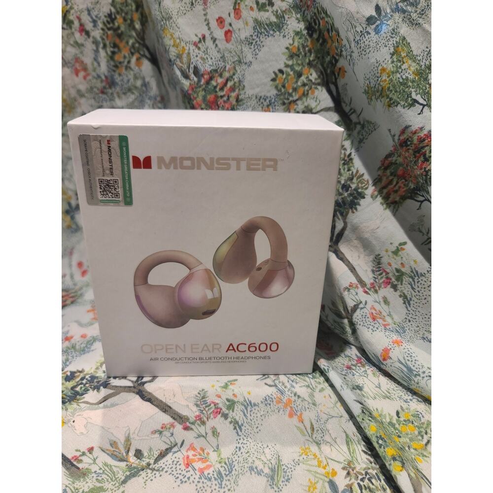 Monster AC600 Open Ear Bluetooth 5.4 Clip-On Headphones HiFi Stereo Pearl White
